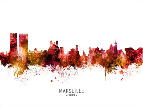 Marseille France Skyline Cityscape Poster Art Print