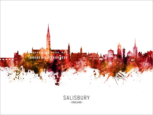 Salisbury England Skyline Cityscape Poster Art Print