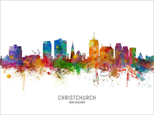 Christchurch New Zealand Skyline Cityscape Poster Art Print