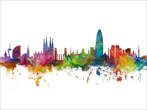 Barcelona Spain Skyline Cityscape Poster Art Print