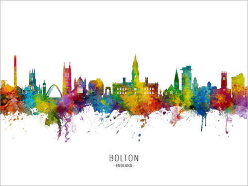 Bolton England Skyline Cityscape Poster Art Print