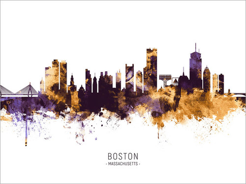 Boston Massachusetts Skyline Cityscape Poster Art Print