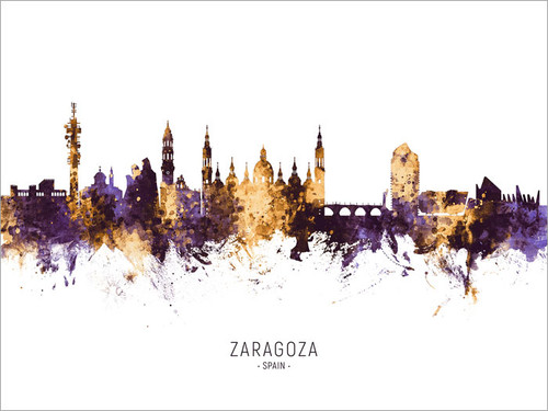 Zaragoza Spain Skyline Cityscape Poster Art Print