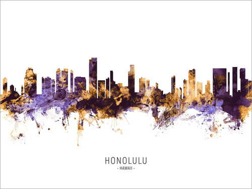 Honolulu Hawaii Skyline Cityscape Poster Art Print