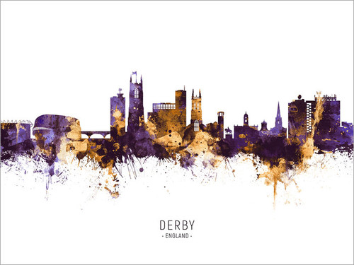 Derby England Skyline Cityscape Poster Art Print