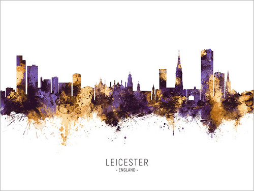 Leicester England Skyline Cityscape Poster Art Print