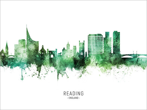 Reading England Skyline Cityscape Poster Art Print