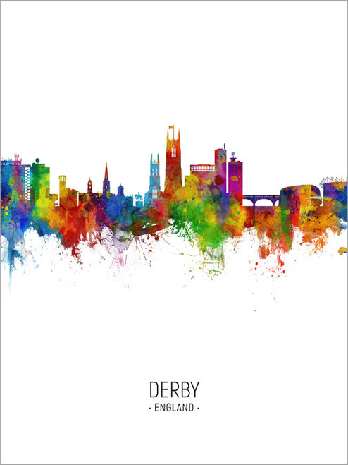 Derby England Skyline Cityscape Poster Art Print