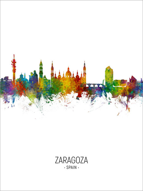 Zaragoza Spain Skyline Cityscape Poster Art Print