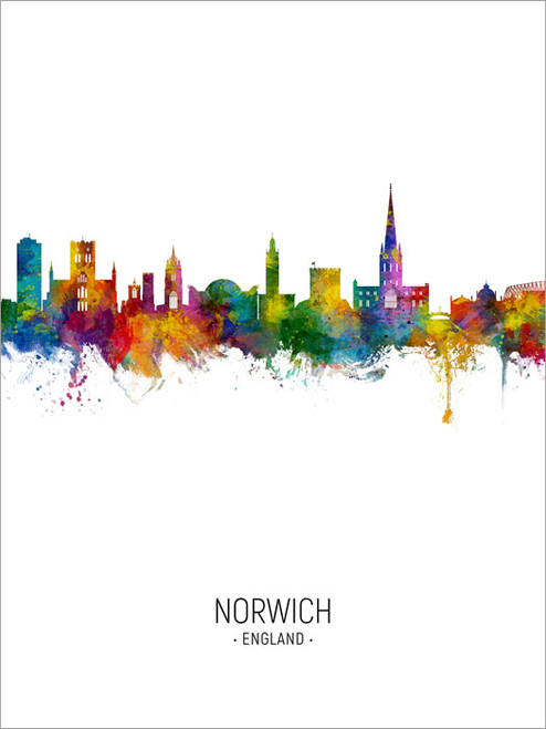 Norwich England Skyline Cityscape Poster Art Print