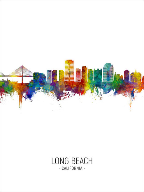 Long Beach California Skyline Cityscape Poster Art Print