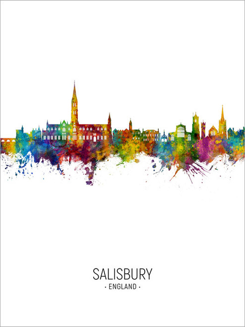 Salisbury England Skyline Cityscape Poster Art Print