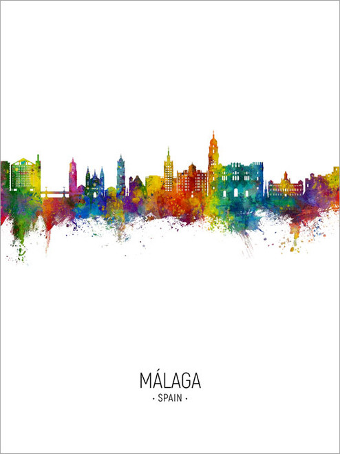 Málaga Spain Skyline Cityscape Poster Art Print