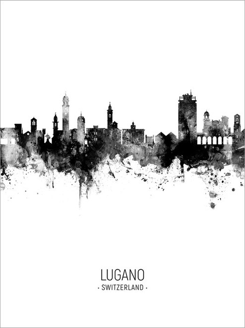 Lugano Switzerland Skyline Cityscape Poster Art Print