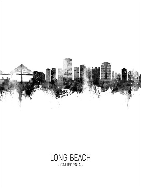 Long Beach California Skyline Cityscape Poster Art Print