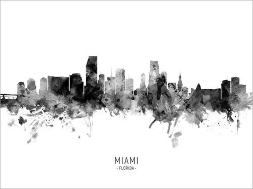 Miami Florida Skyline Cityscape Poster Art Print