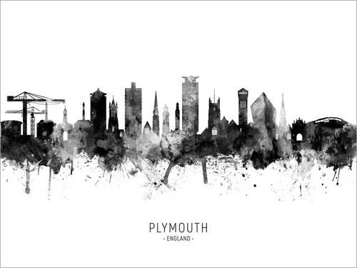 Plymouth England Skyline Cityscape Poster Art Print