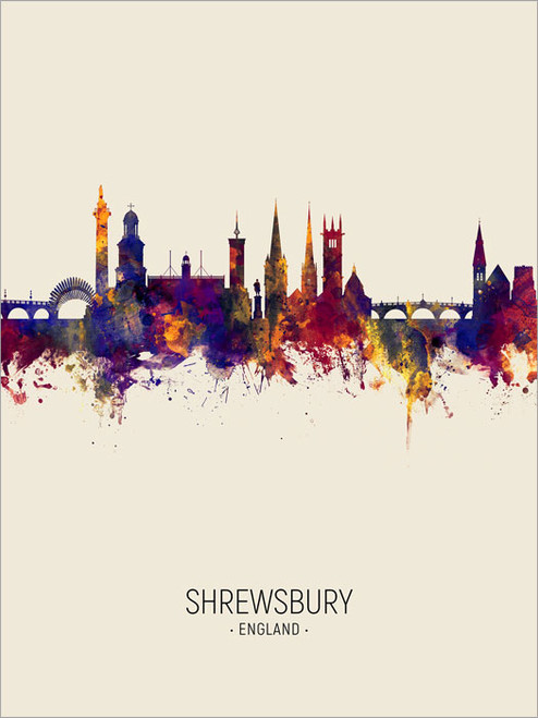 Shrewsbury England Skyline Cityscape Poster Art Print