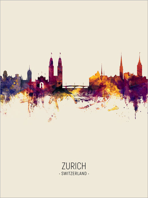 Zurich Switzerland Skyline Cityscape Poster Art Print