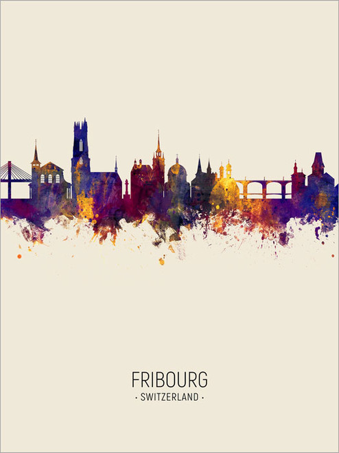 Fribourg Switzerland Skyline Cityscape Poster Art Print