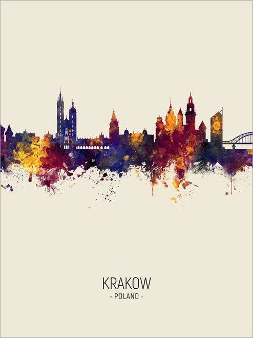 Krakow Poland Skyline Cityscape Poster Art Print