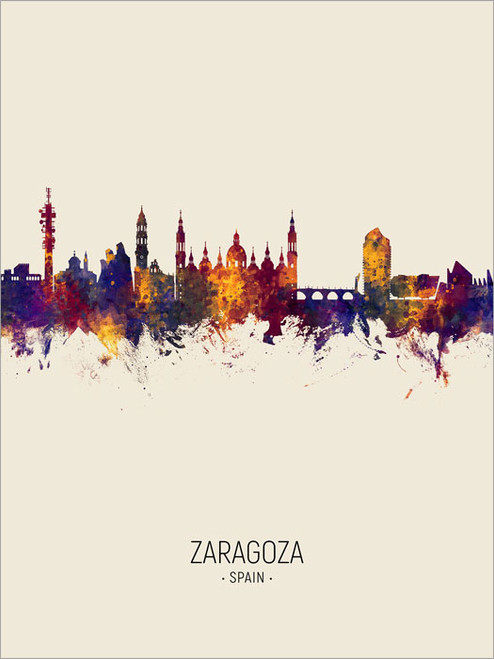 Zaragoza Spain Skyline Cityscape Poster Art Print