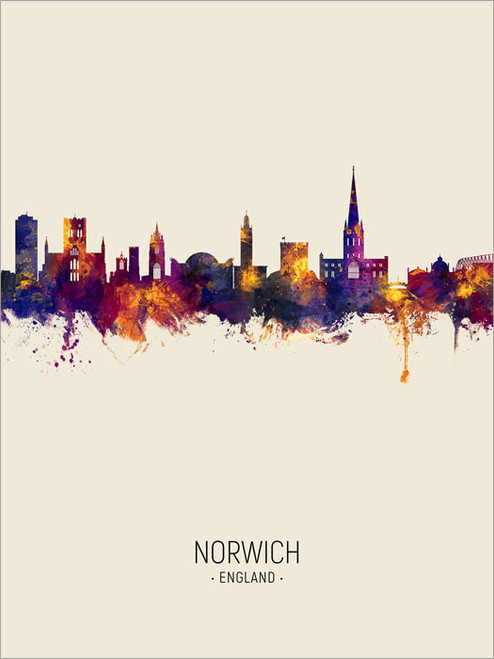 Norwich England Skyline Cityscape Poster Art Print