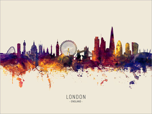 London England Skyline Cityscape Poster Art Print