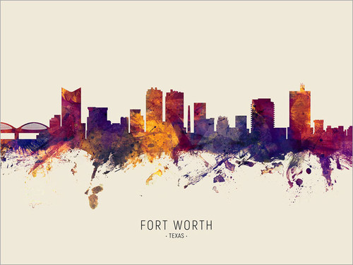 Fort Worth Texas Skyline Cityscape Poster Art Print