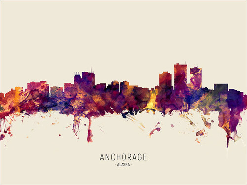 Anchorage Alaska Skyline Cityscape Poster Art Print