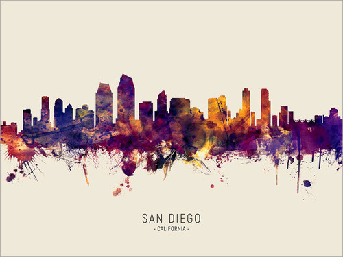 San Diego California Skyline Cityscape Poster Art Print