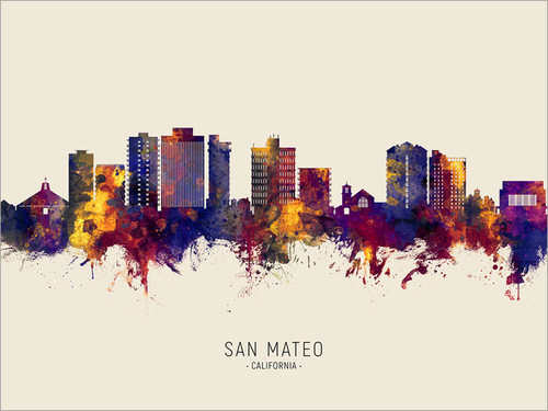 San Mateo California Skyline Cityscape Poster Art Print