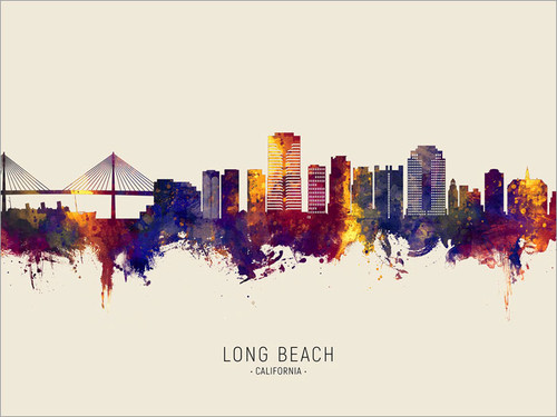 Long Beach California Skyline Cityscape Poster Art Print