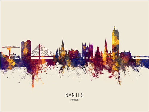 Nantes France Skyline Cityscape Poster Art Print