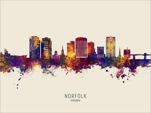 Norfolk Virginia Skyline Cityscape Poster Art Print