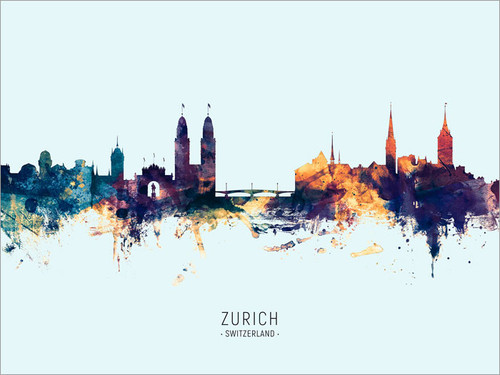 Zurich Switzerland Skyline Cityscape Poster Art Print