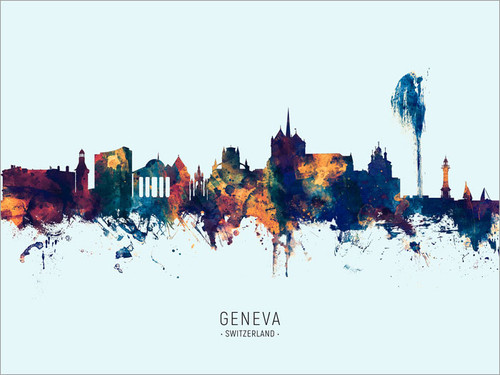 Geneva Switzerland Skyline Cityscape Poster Art Print