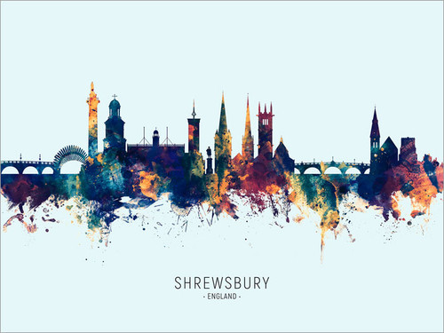 Shrewsbury England Skyline Cityscape Poster Art Print