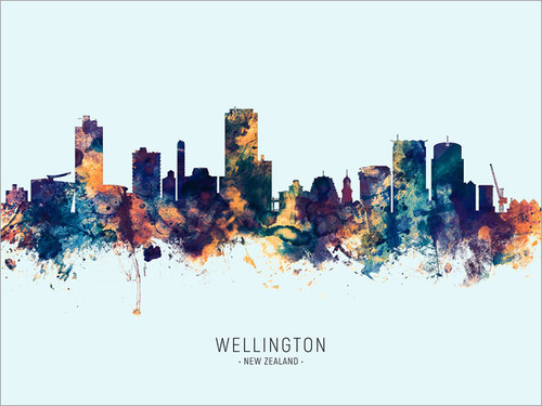 Wellington New Zealand Skyline Cityscape Poster Art Print