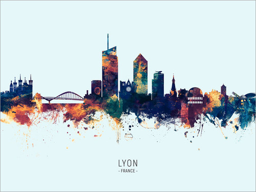 Lyon France Skyline Cityscape Poster Art Print