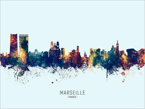 Marseille France Skyline Cityscape Poster Art Print