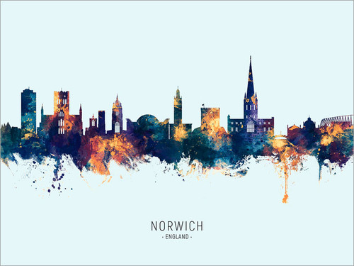 Norwich England Skyline Cityscape Poster Art Print