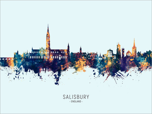 Salisbury England Skyline Cityscape Poster Art Print