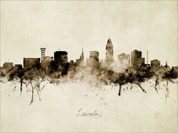 Lincoln Nebraska Skyline Cityscape Poster Art Print