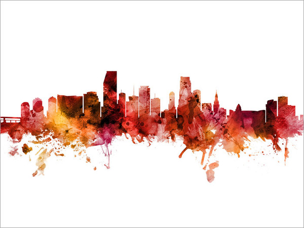 Miami Florida Skyline Cityscape Poster Art Print