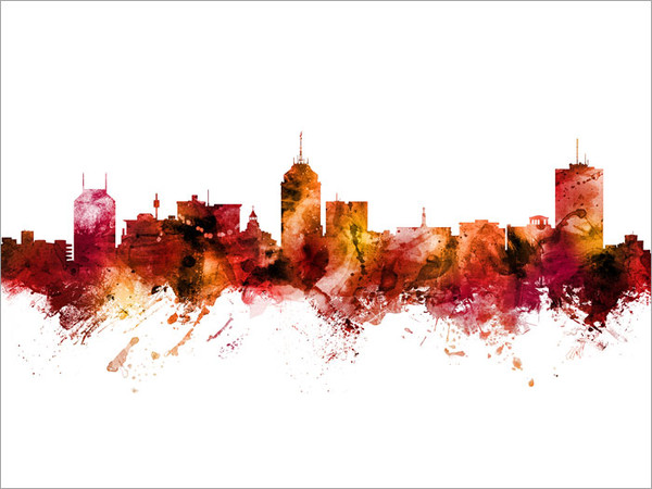 Fresno California Skyline Cityscape Poster Art Print