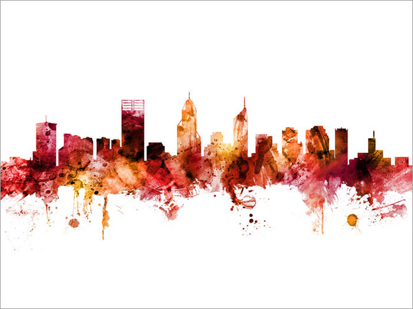 Perth Australia Skyline Cityscape Poster Art Print