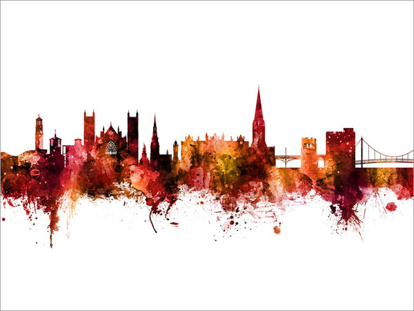 Exeter England Skyline Cityscape Poster Art Print