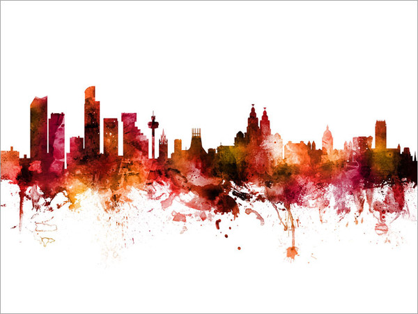 Liverpool England Skyline Cityscape Poster Art Print