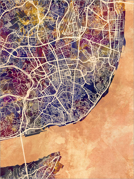 Lisbon Portugal Map Poster Art Print